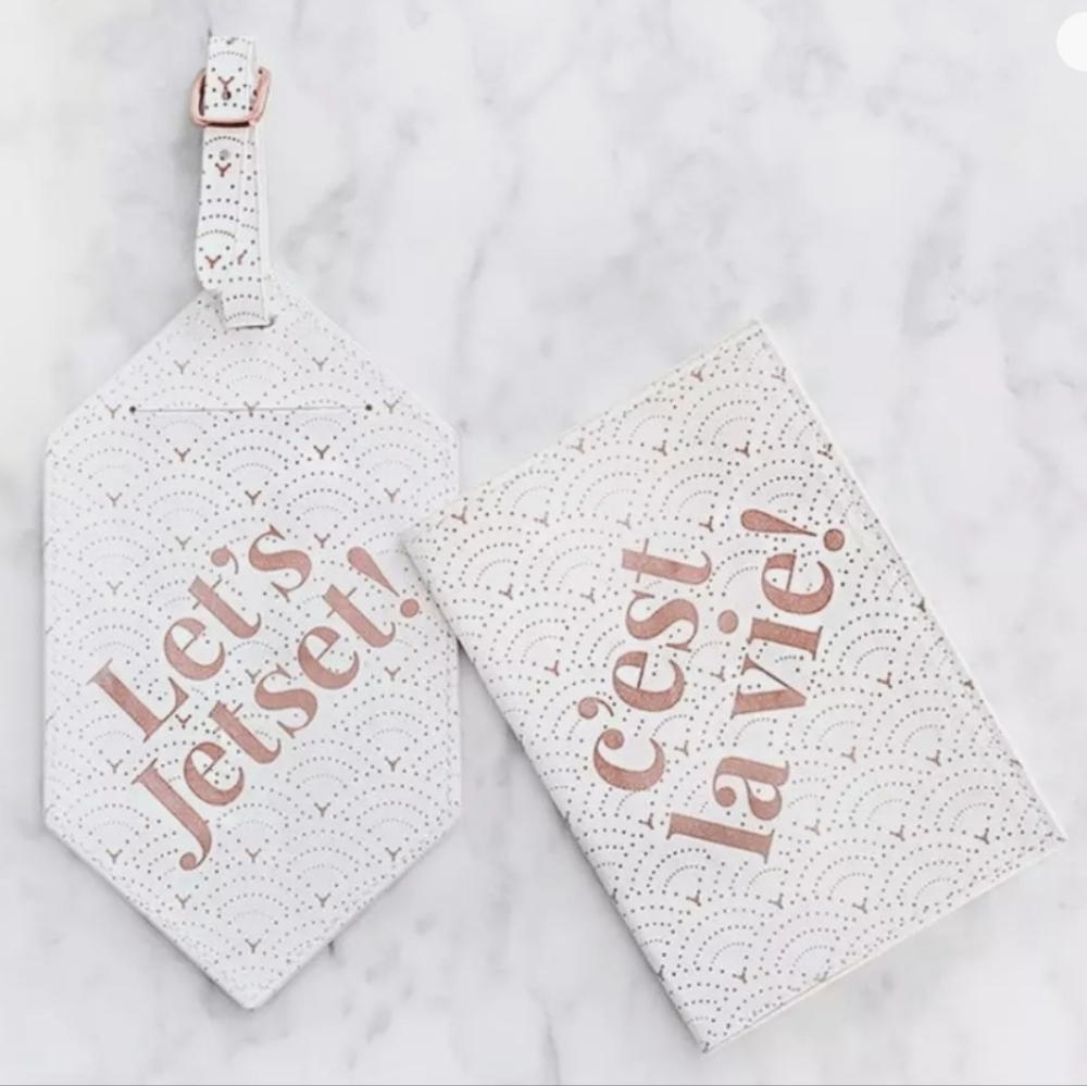 The Jetset Diaries White Gold Passport Case Luggage Tag Duo Travel Set NWT